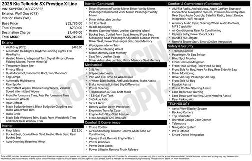 Wolf Gray 2025 Kia Telluride SX-Prestige X-Line