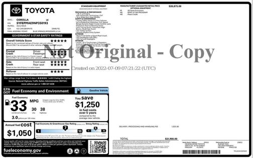 2022 Toyota Corolla LE