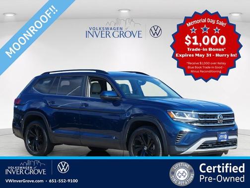 Tourmaline Blue Metallic 2022 Volkswagen Atlas 3.6 SE w/ Technology