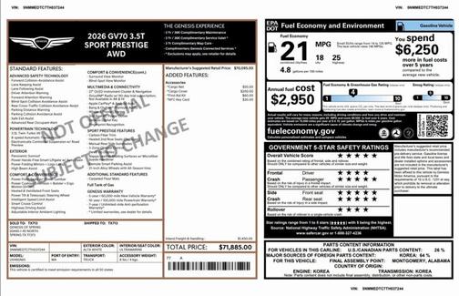 2026 Genesis GV70 3.5T Sport Prestige