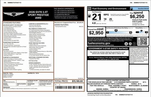 2026 Genesis GV70 3.5T Sport Prestige