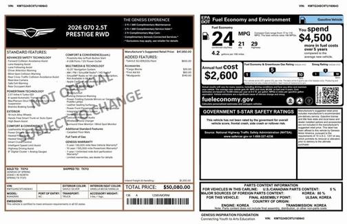 2026 Genesis G70 2.5T Prestige