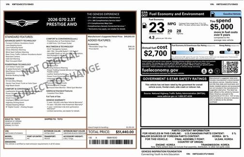 2026 Genesis G70 2.5T Prestige