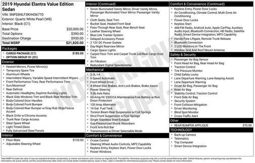 2019 Hyundai ELANTRA Value Edition