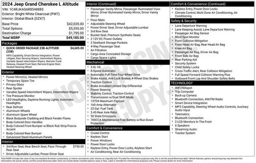 Bright White Clearcoat 2024 Jeep Grand Cherokee L Altitude