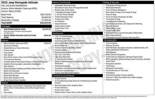 Bikini Metallic Clearcoat 2022 Jeep Renegade Altitude