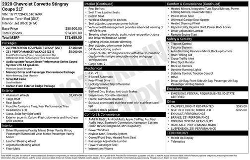2020 Chevrolet Corvette Stingray w/2LT