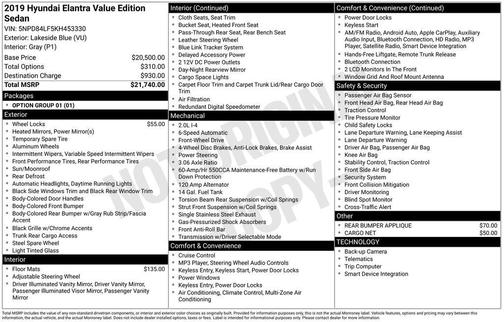 2019 Hyundai ELANTRA Value Edition