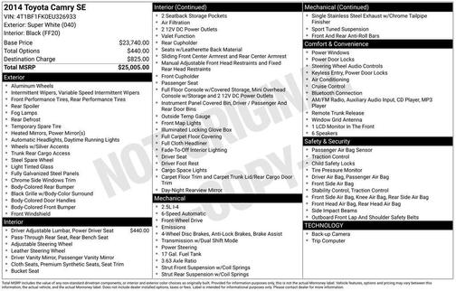 Super White 2014 Toyota Camry SE