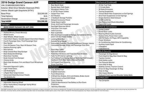 Billet Silver Metallic Clearcoat 2016 Dodge Grand Caravan AVP/SE