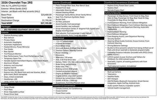 White Sand 2026 Chevrolet Trax 2RS