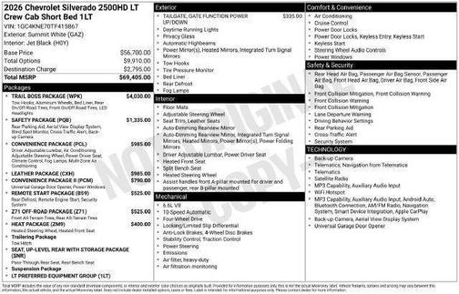 Summit White 2026 Chevrolet Silverado 2500 LT