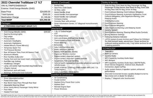 Vivid Orange Metallic 2022 Chevrolet Trailblazer LT