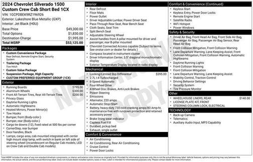 Lakeshore Blue Metallic 2024 Chevrolet Silverado 1500 Custom
