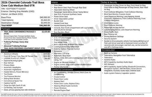 Sterling Gray Metallic 2026 Chevrolet Colorado Trail Boss