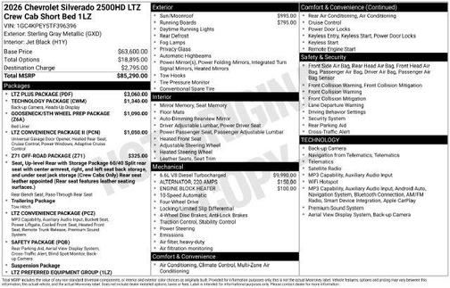 Sterling Gray Metallic 2026 Chevrolet Silverado 2500 LTZ