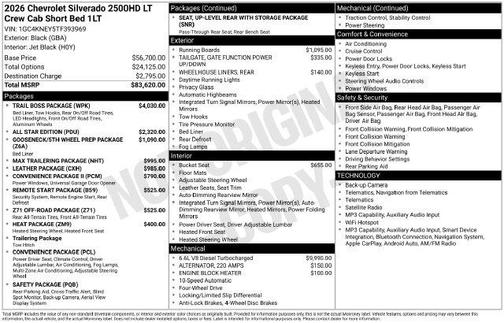 Black 2026 Chevrolet Silverado 2500 LT