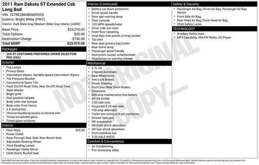 Bright White Clearcoat 2011 Dodge Dakota ST