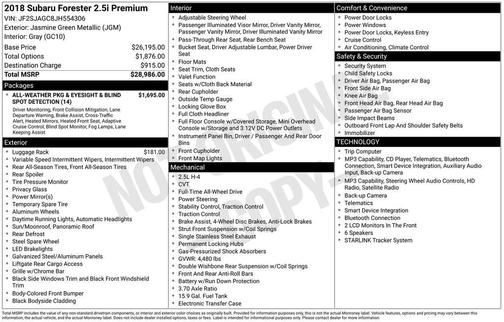 Jasmine Green Metallic 2018 Subaru Forester 2.5i Premium