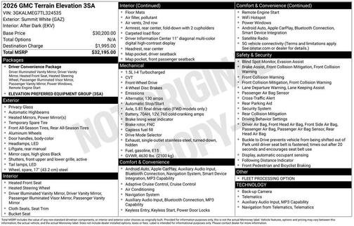 Summit White 2026 GMC Terrain Elevation