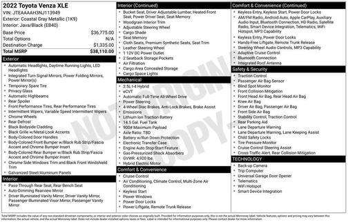 Coastal Gray 2022 Toyota Venza XLE