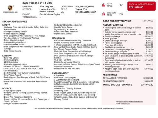 Slate Gray 2026 Porsche 911 Targa 4 GTS