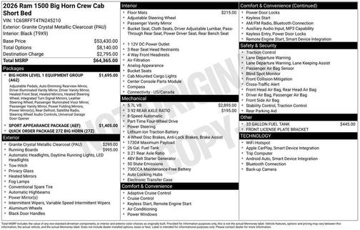 Granite Crystal Metallic Clearcoat 2026 RAM 1500 Big Horn/Lone Star