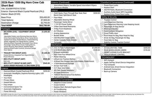 Diamond Black Crystal Pearlcoat 2026 RAM 1500 Big Horn/Lone Star