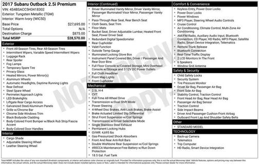 2017 Subaru Outback 2.5I PREMIUM