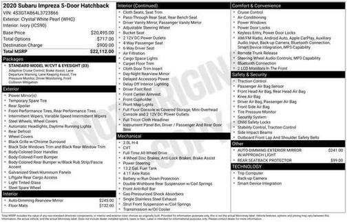 Crystal White Pearl 2020 Subaru Impreza 5-Door