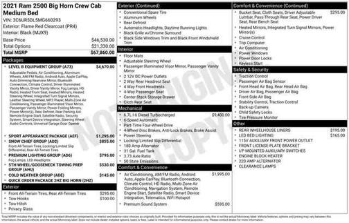 2021 RAM 2500 Big Horn Crew Cab 4x4 6'4' Box