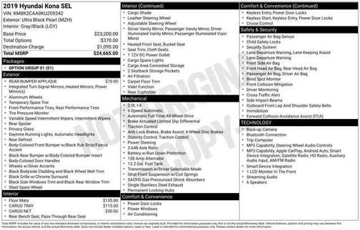Ultra Black Pearl 2019 Hyundai KONA SEL