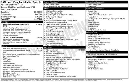 Billet Silver Metallic Clearcoat 2020 Jeep Wrangler Unlimited SPORT