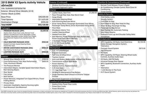 Mineral Silver Metallic 2015 BMW X3 xDrive28i