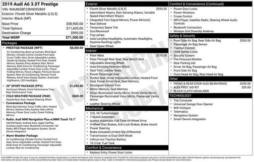 2019 Audi A6 3.0T Prestige