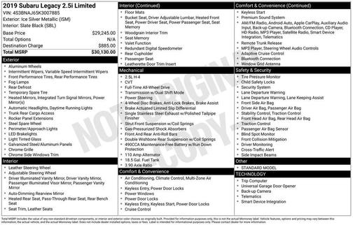 2019 Subaru Legacy 2.5i Limited