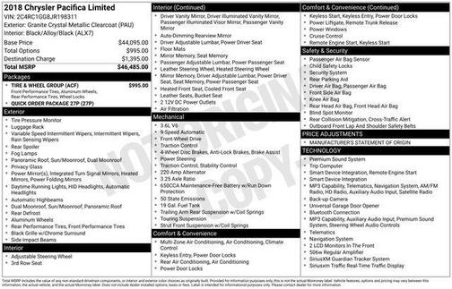 Granite Crystal Metallic Clearcoat 2018 Chrysler Pacifica Limited