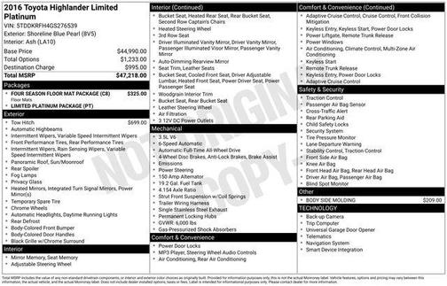 Shoreline Blue Pearl 2016 Toyota Highlander Limited Platinum