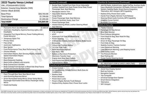 Coastal Gray 2023 Toyota Venza Limited
