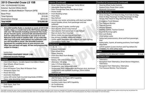 Summit White 2013 Chevrolet Cruze LS
