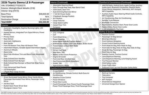 Midnight Black Metallic 2026 Toyota Sienna LE