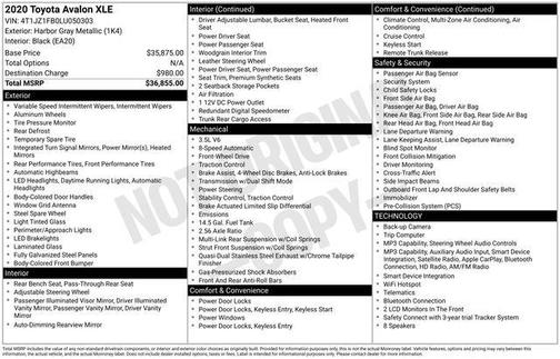 Harbor Gray Metallic 2020 Toyota Avalon XLE