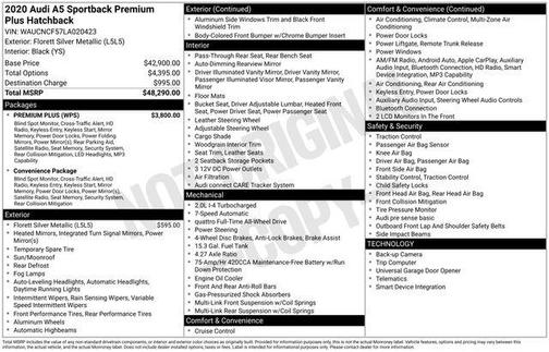 Silver Metallic 2020 Audi A5 Sportback Premium Plus