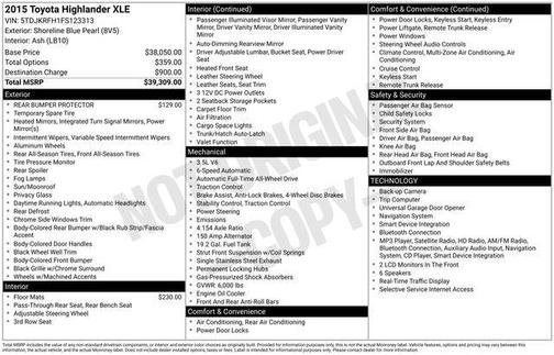 Blue 2015 Toyota Highlander XLE