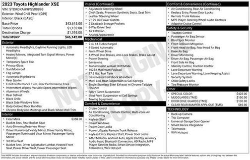 Wind Chill Pearl 2023 Toyota Highlander XSE