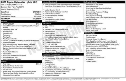 Pearl 2021 Toyota Highlander Hybrid XLE