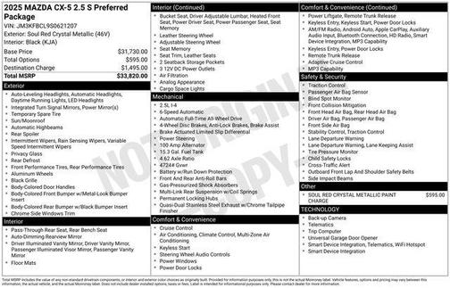 Soul Red Crystal Metallic 2025 Mazda CX-5 2.5 S Preferred Package