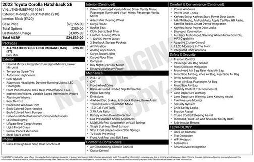 Midnight Black Metallic 2023 Toyota Corolla SE