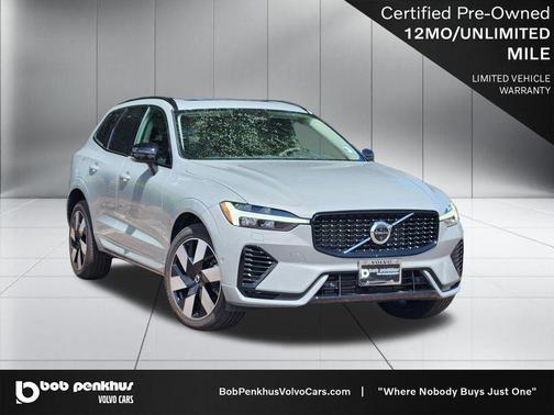 Gray Metallic 2025 Volvo XC60 Plug-In Hybrid Plus, T8 AWD Electric/Gasoline, Dark