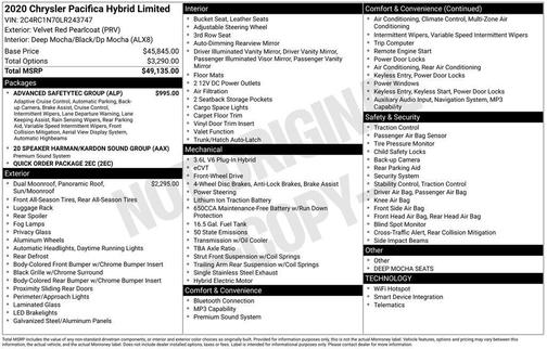 2020 Chrysler Pacifica Hybrid Limited